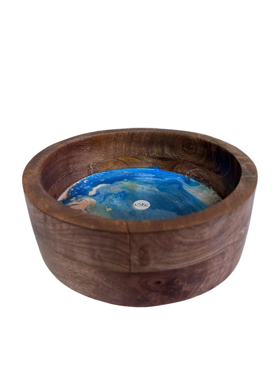 Handmade Wooden and Resin Salad Bowl for Salads, Fruits, and Snacks, Rustic Tableware