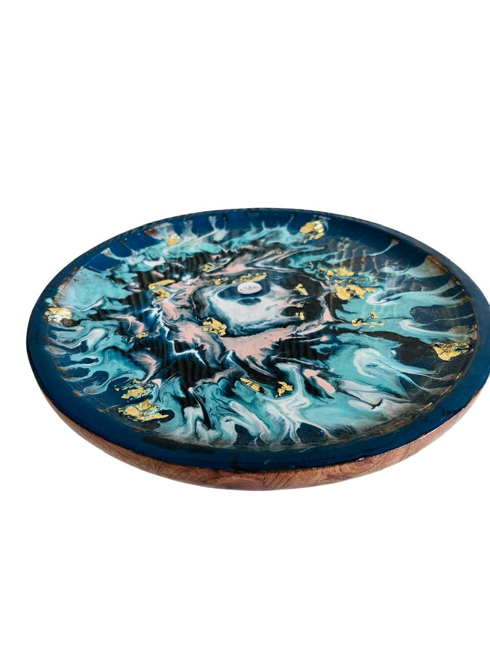 Artisanal Ocean Breeze Resin & Wood Pedestal Cake Stand for Dessert Presentation