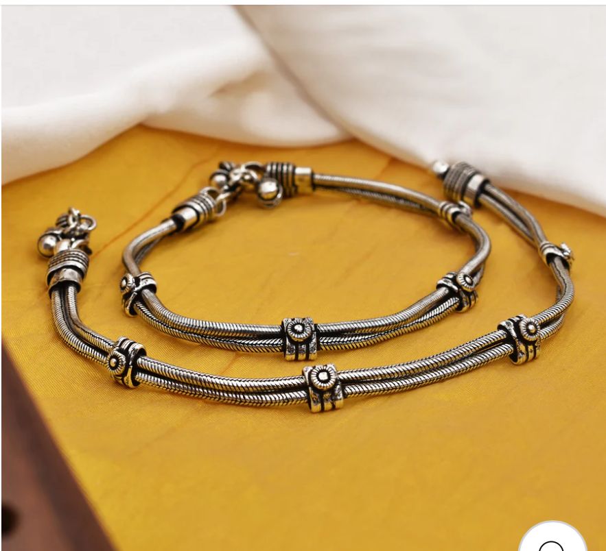 Elegant Double Chain Silver-Look Anklet with Intricate Detailing Stylish Footwear Accessory