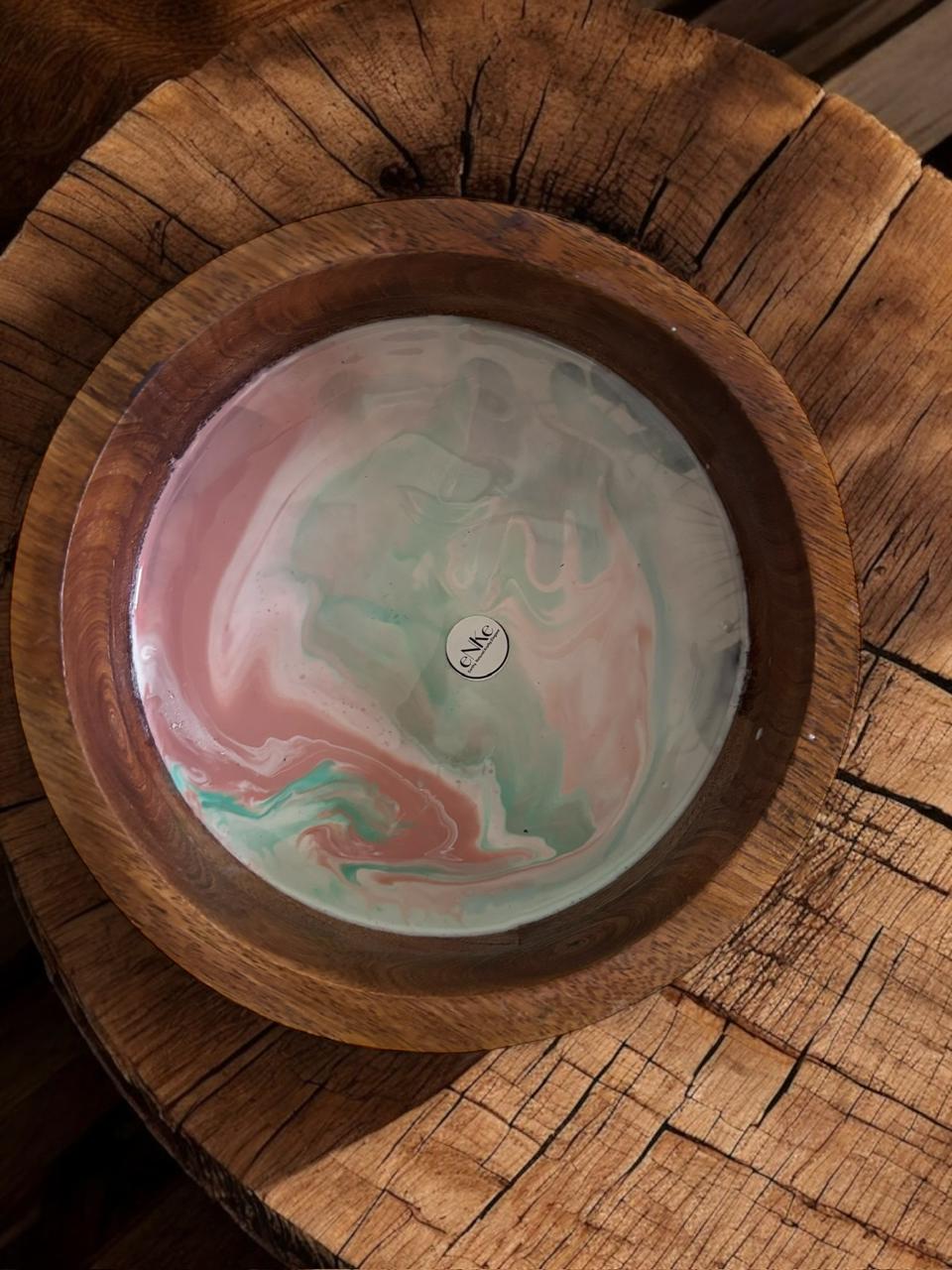 Handmade Wooden and Resin Salad Bowl for Salads, Fruits, and Snacks, Rustic Tableware