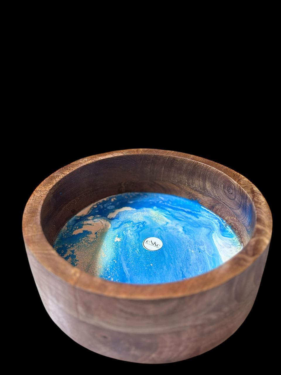 Handmade Wooden and Resin Salad Bowl for Salads, Fruits, and Snacks, Rustic Tableware