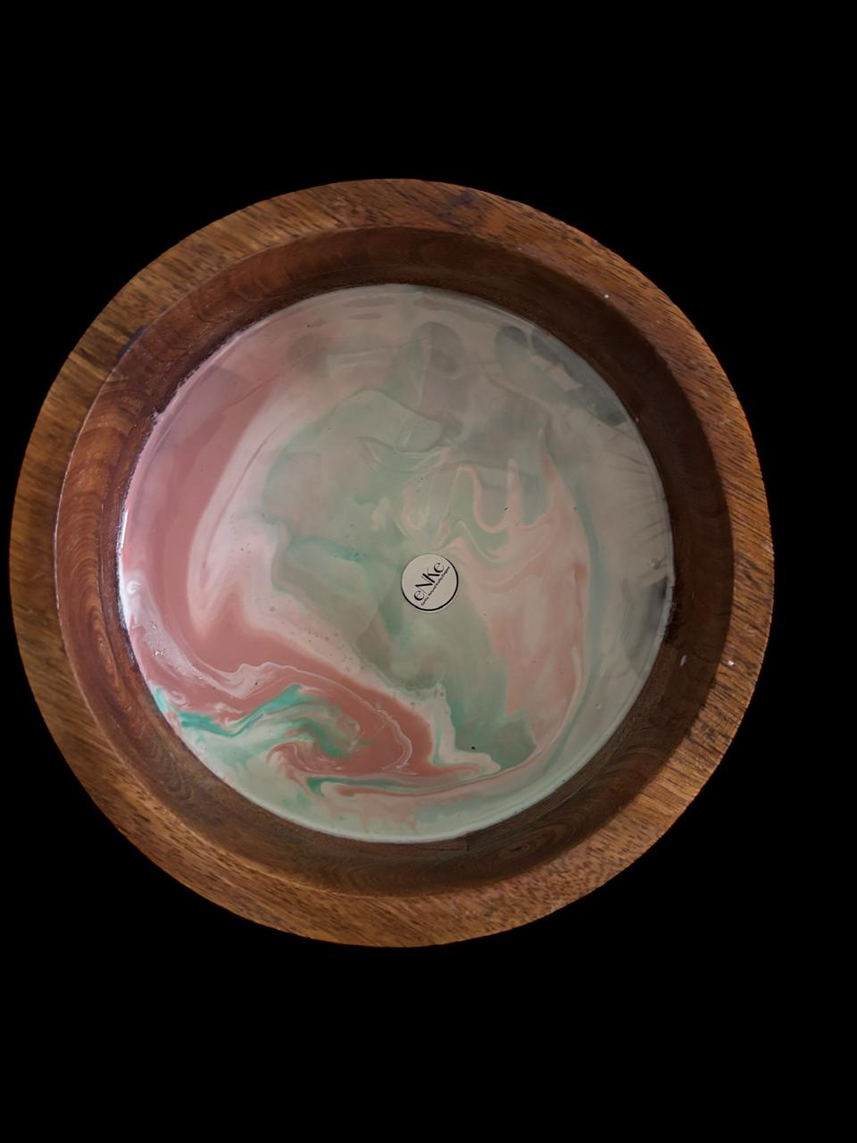 Handmade Wooden and Resin Salad Bowl for Salads, Fruits, and Snacks, Rustic Tableware