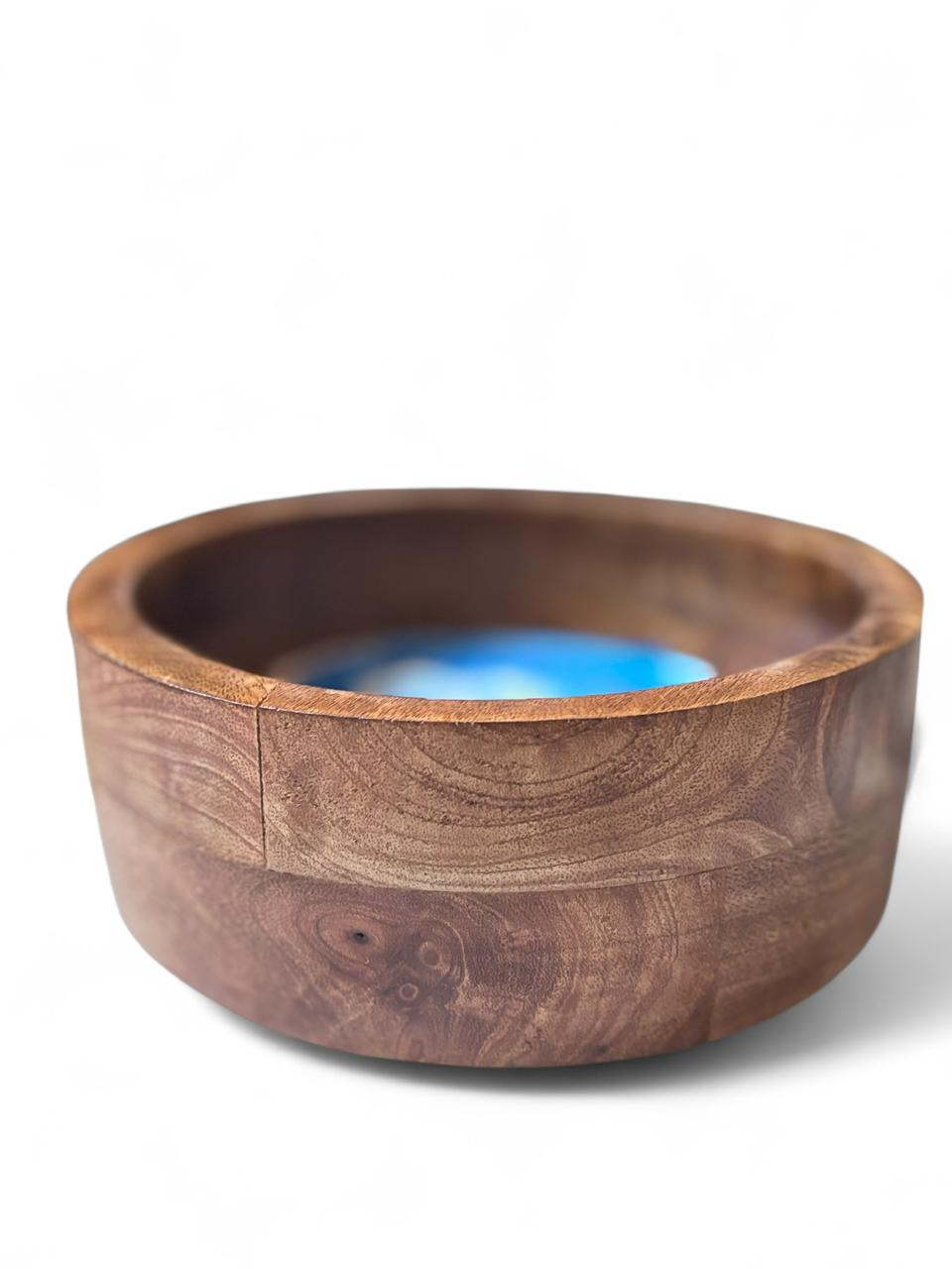 Handmade Wooden and Resin Salad Bowl for Salads, Fruits, and Snacks, Rustic Tableware