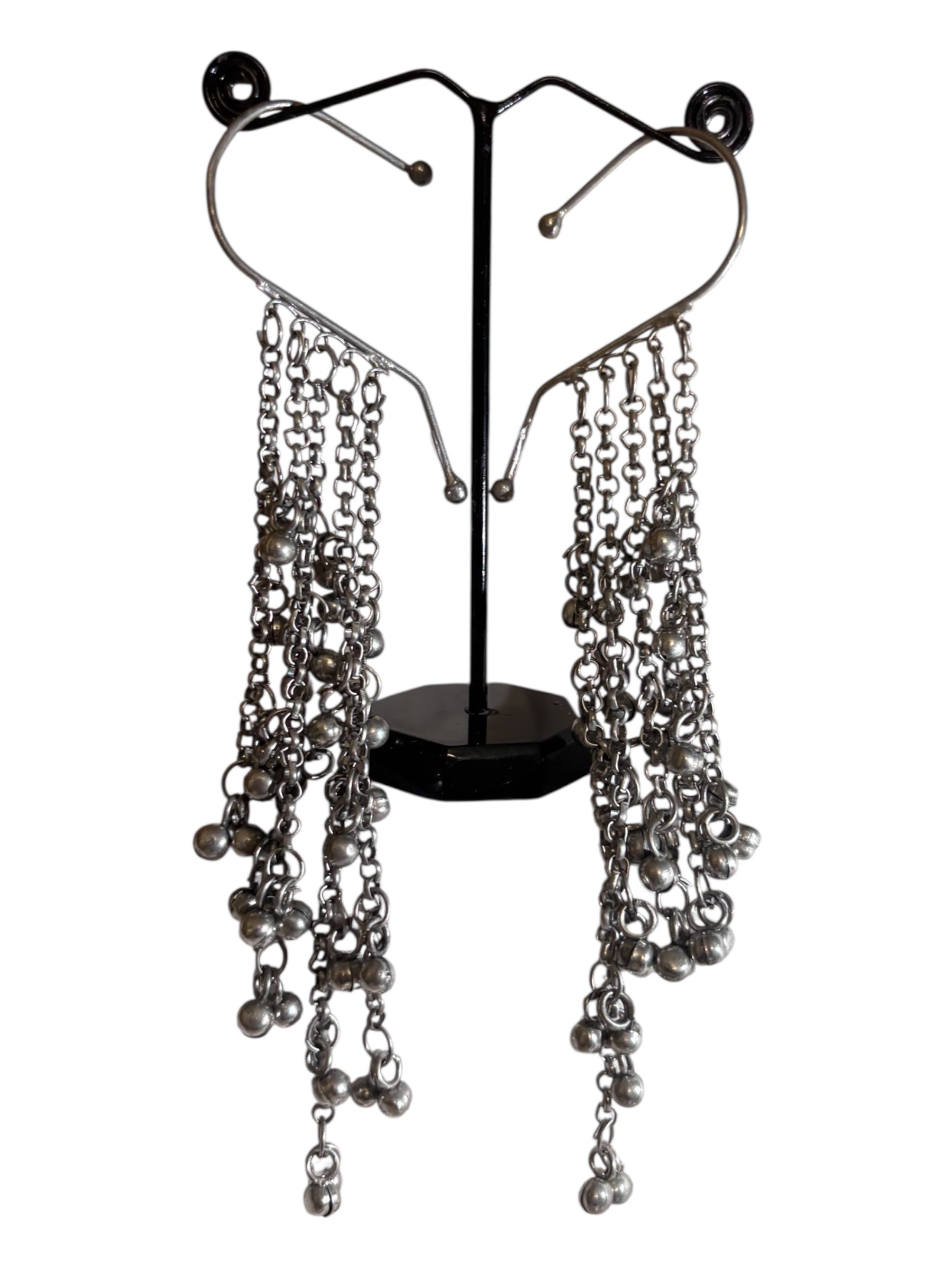 Traditional Ghungroo Ear Cuff Earrings – Oxidized Silver Chain Style with Dangling Bells