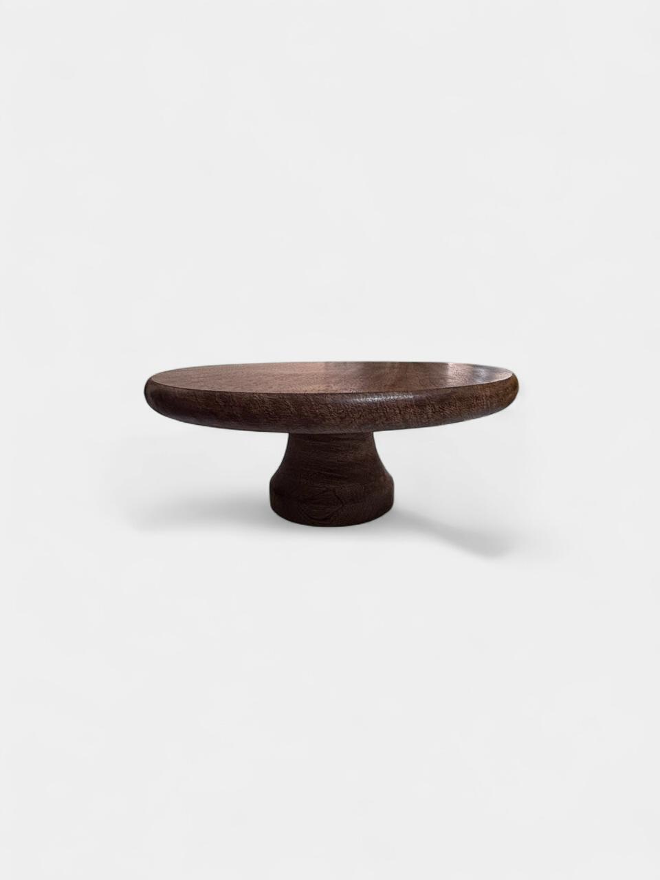 Hand-Carved Dark Wood Cake Stand for Artisanal Display and Elevated Dessert Presentation