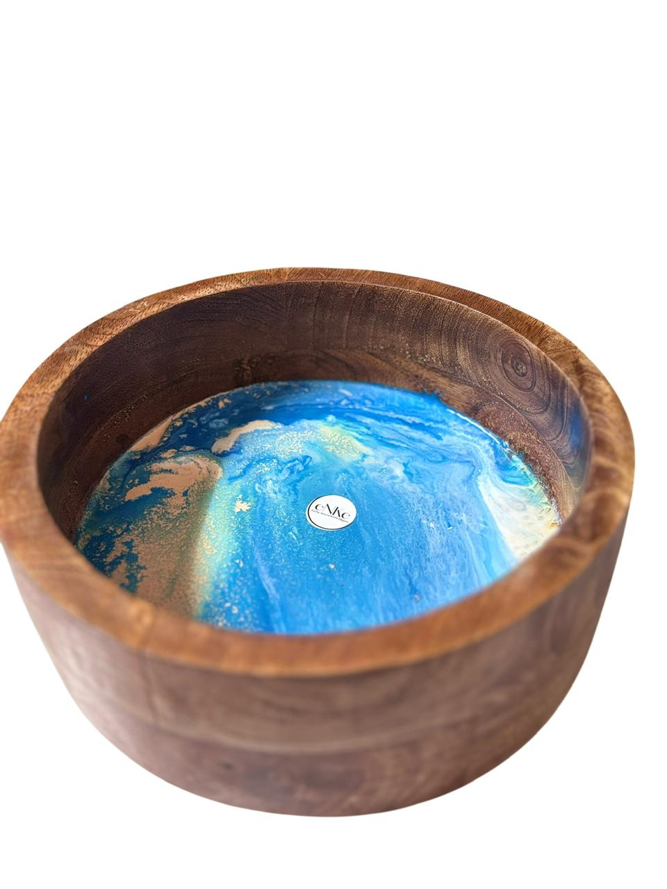 Handmade Wooden and Resin Salad Bowl for Salads, Fruits, and Snacks, Rustic Tableware