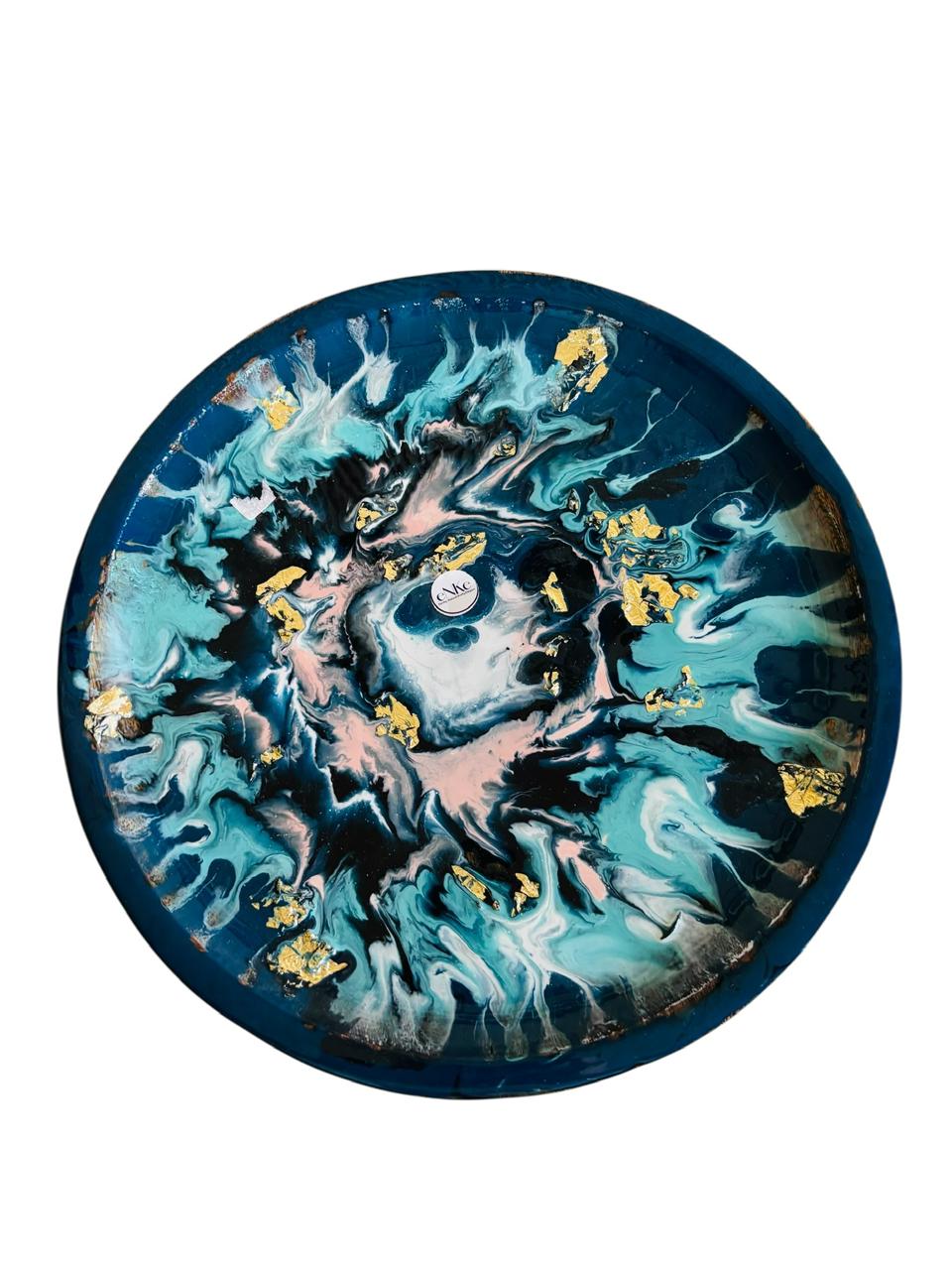 Artisanal Ocean Breeze Resin & Wood Pedestal Cake Stand for Dessert Presentation