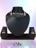 Elegant Black Onyx and Pearl Necklace Set Handcrafted Oxidized Silver Jewelry Set