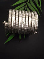 Antique Silver Coil Kada – Traditional Tribal Style Adjustable Bangle Bracelet for Women Handcrafted Statement Jewelry