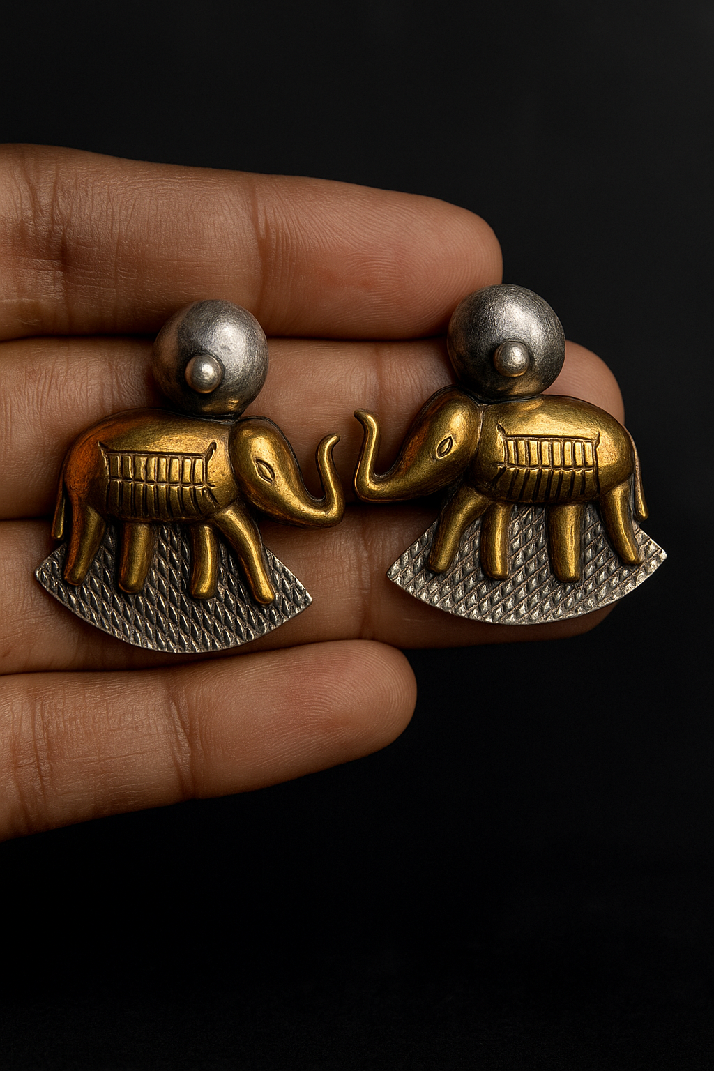 Elegant Dual-Tone Handmade Elephant-Shaped Earrings Unique Statement Jewelry for Women