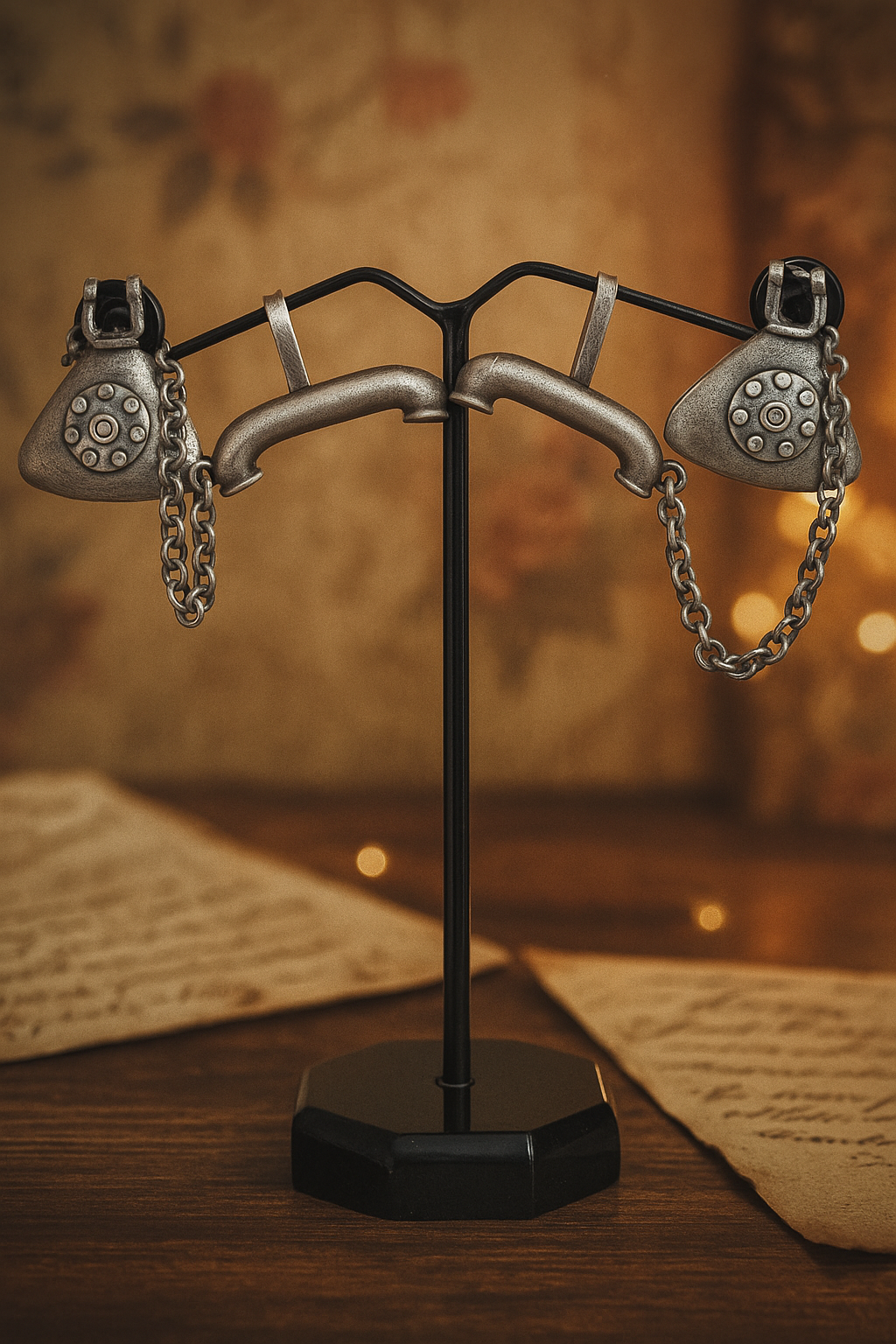 “Phonecuff” – Retro Telephone-Inspired Ear Cuff in Antique Silver Finish Statement Jewelry