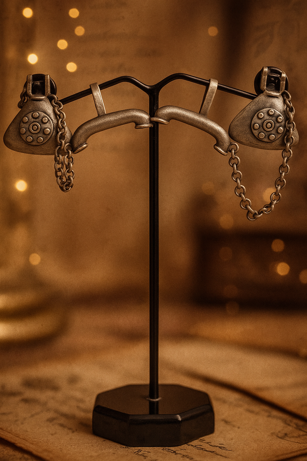 “Phonecuff” – Retro Telephone-Inspired Ear Cuff in Antique Silver Finish Statement Jewelry