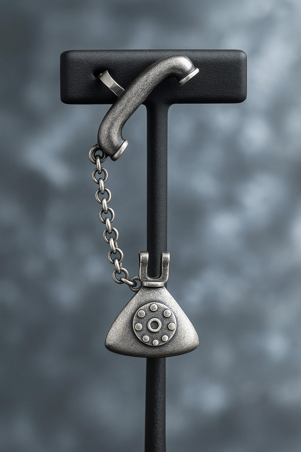 “Phonecuff” – Retro Telephone-Inspired Ear Cuff in Antique Silver Finish Statement Jewelry