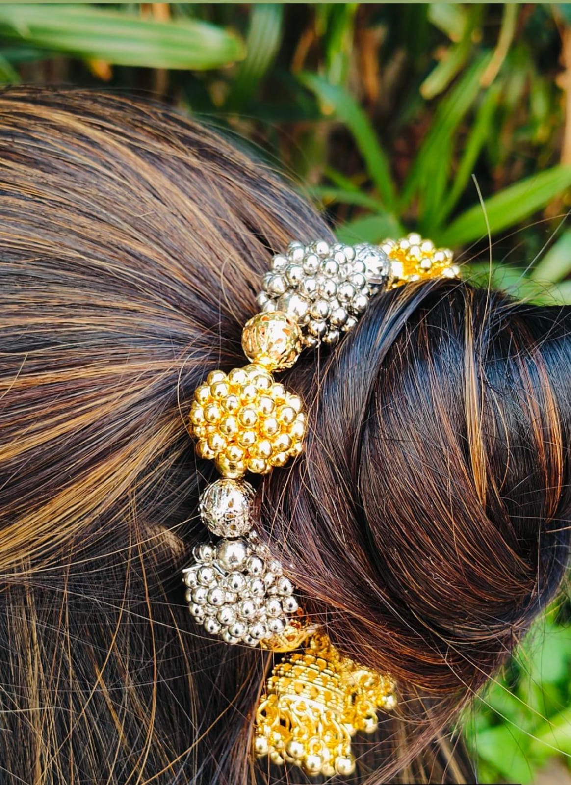 Handcrafted Silver Beaded Hair Bun Clip Ethnic Hair Accessory for Women and Girls
