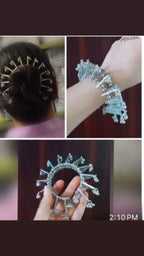 Handcrafted Silver Beaded Hair Bun Clip Ethnic Hair Accessory for Women and Girls