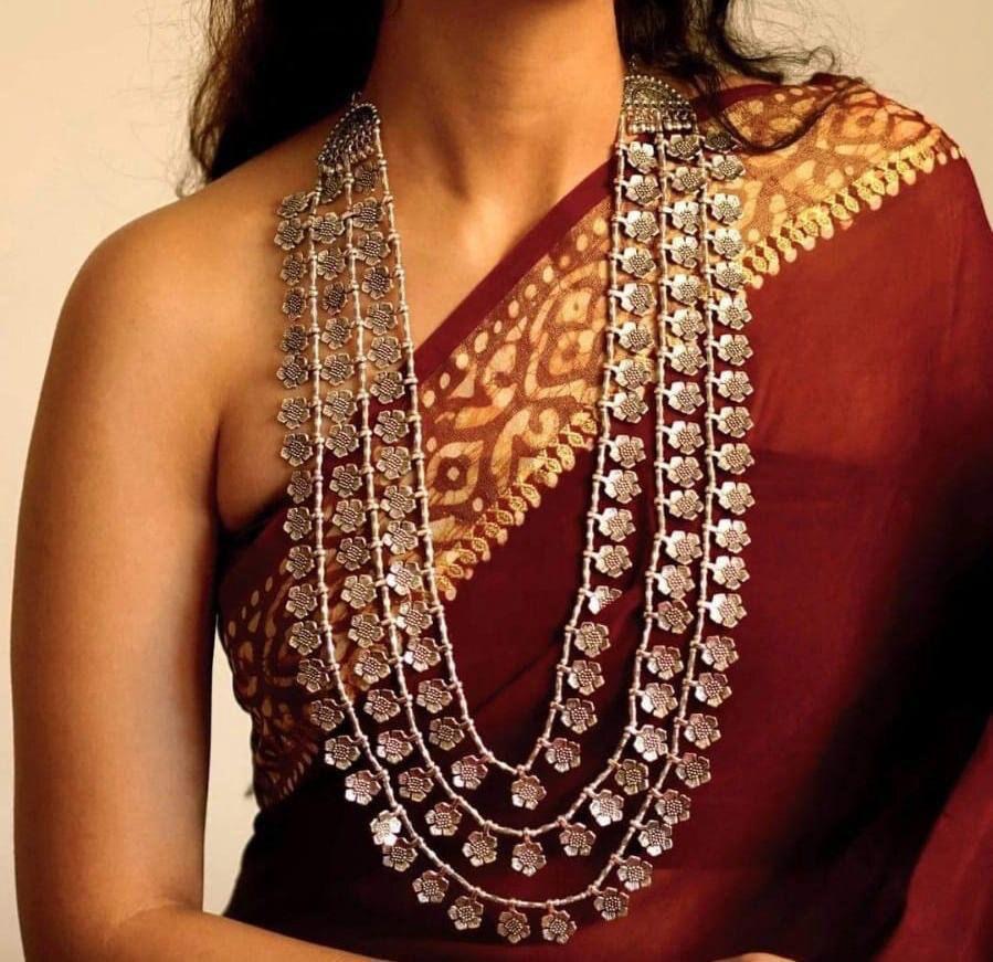 Elegant Multi-Layer Oxidized Silver Necklace Traditional Boho Tribal Jewelry for Festive and Ethnic Wear