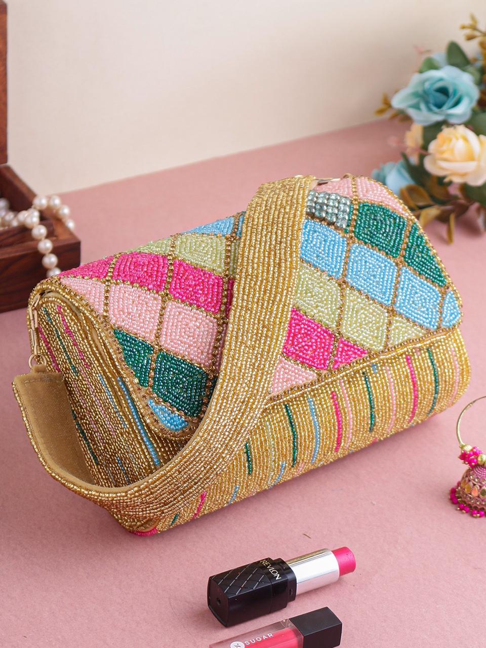 Multicolour Heavy Bead Clutch Bags for Girls & Women