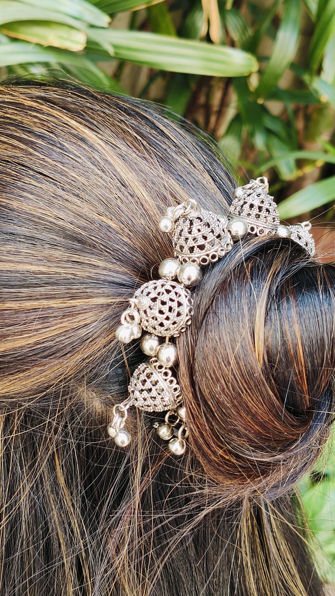 Handcrafted Silver Beaded Hair Bun Clip Ethnic Hair Accessory for Women and Girls