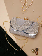 Silver Grey Hand embroidered Fancy Clutch for Girls & Women