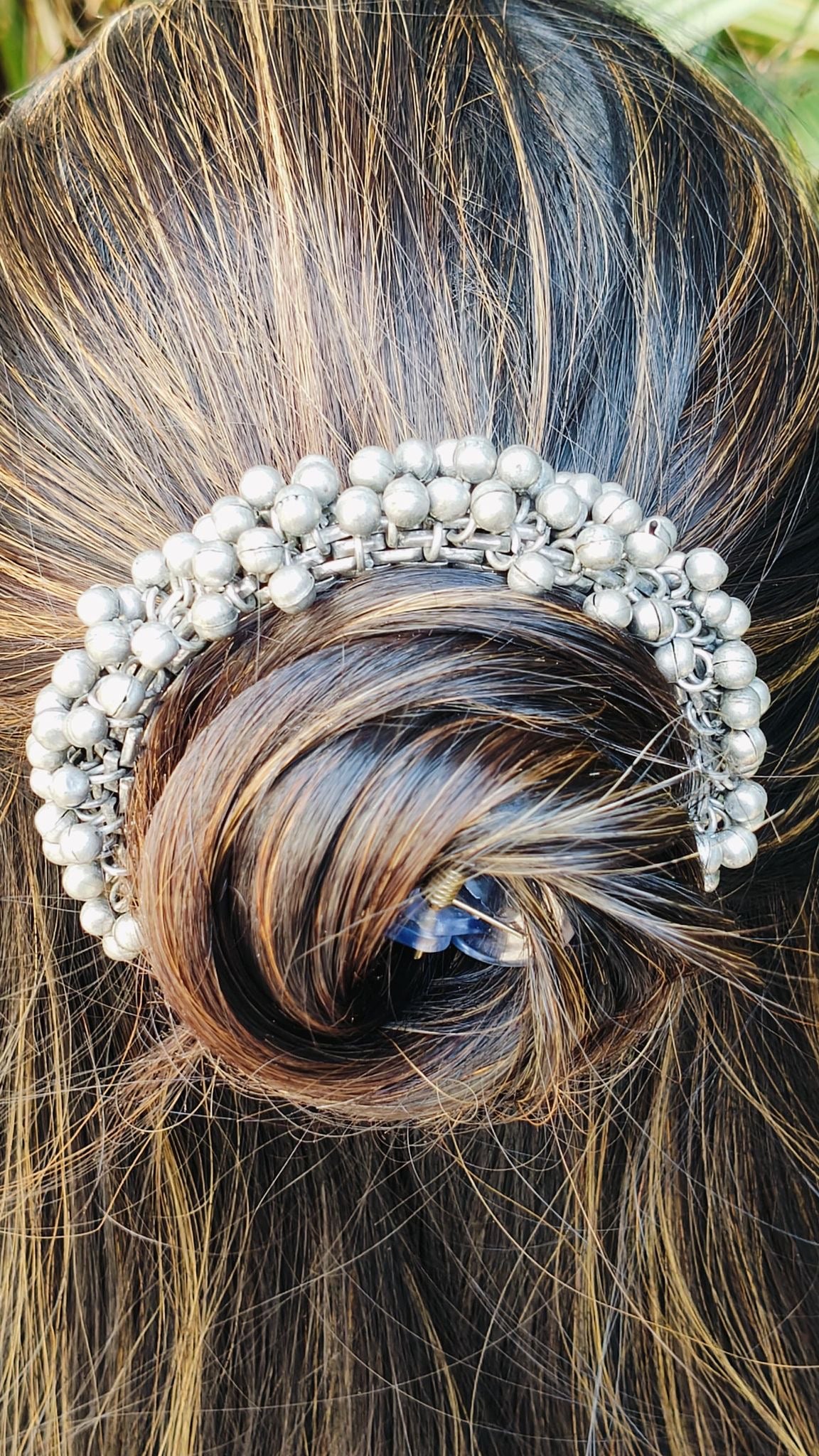 Handcrafted Silver Beaded Hair Bun Clip Ethnic Hair Accessory for Women and Girls