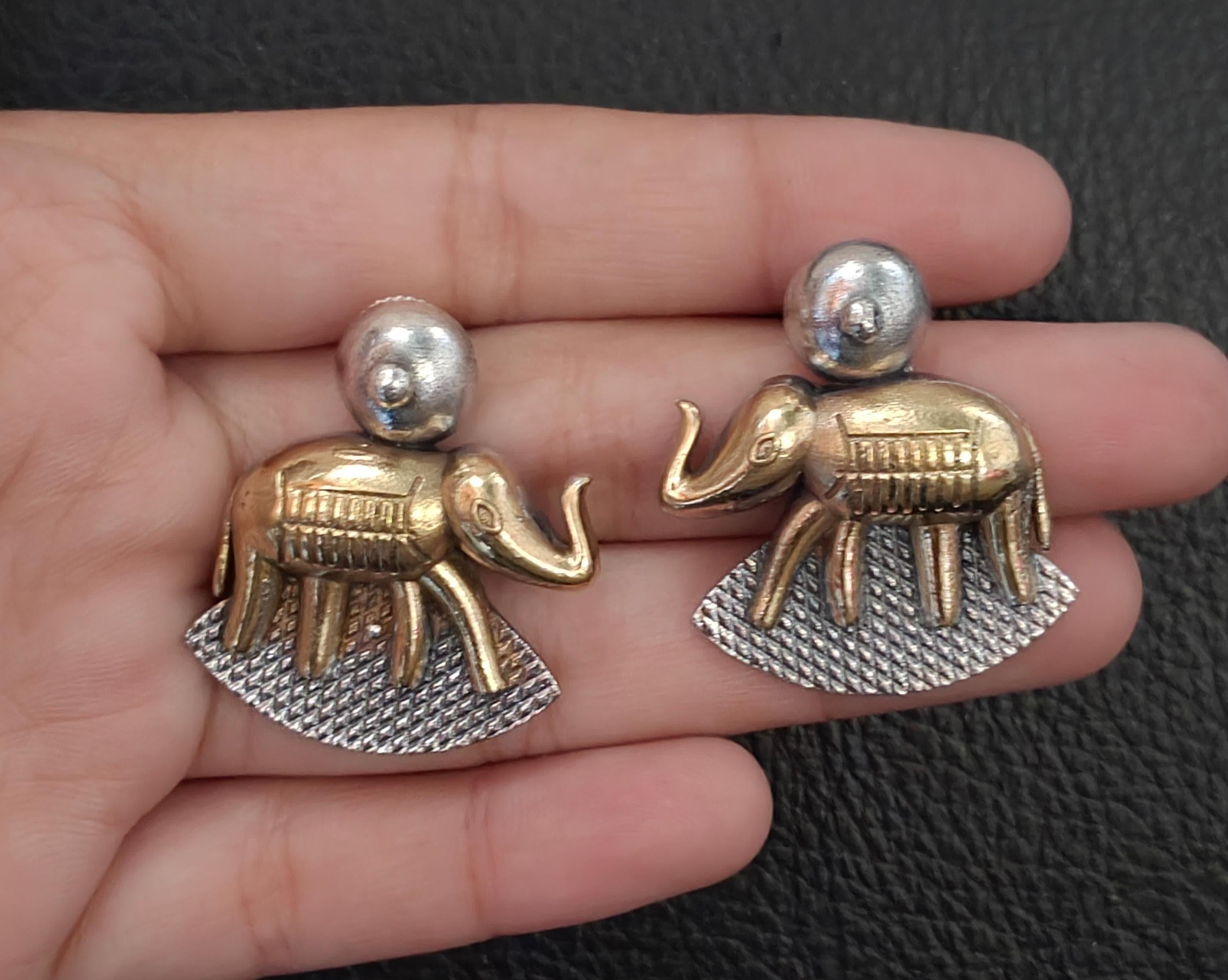 Elegant Dual-Tone Handmade Elephant-Shaped Earrings Unique Statement Jewelry for Women