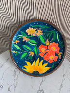 Vibrant Hand-Painted Floral Wooden Cake Stand with Rustic Charm for Home Decor