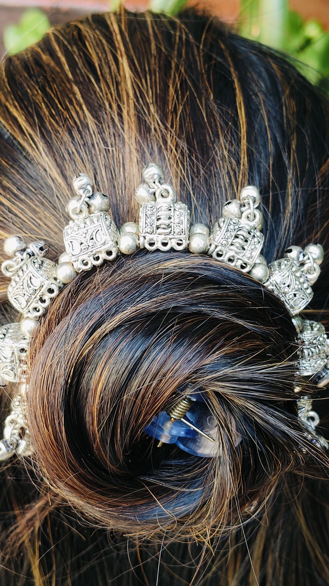 Handcrafted Silver Beaded Hair Bun Clip Ethnic Hair Accessory for Women and Girls
