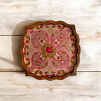 Blooming Lotus-Inspired Wooden Snack Plate Floral Mandala Design Artisan-Crafted Decorative Serveware for Dinning Table