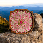 Blooming Lotus-Inspired Wooden Snack Plate Floral Mandala Design Artisan-Crafted Decorative Serveware for Dinning Table