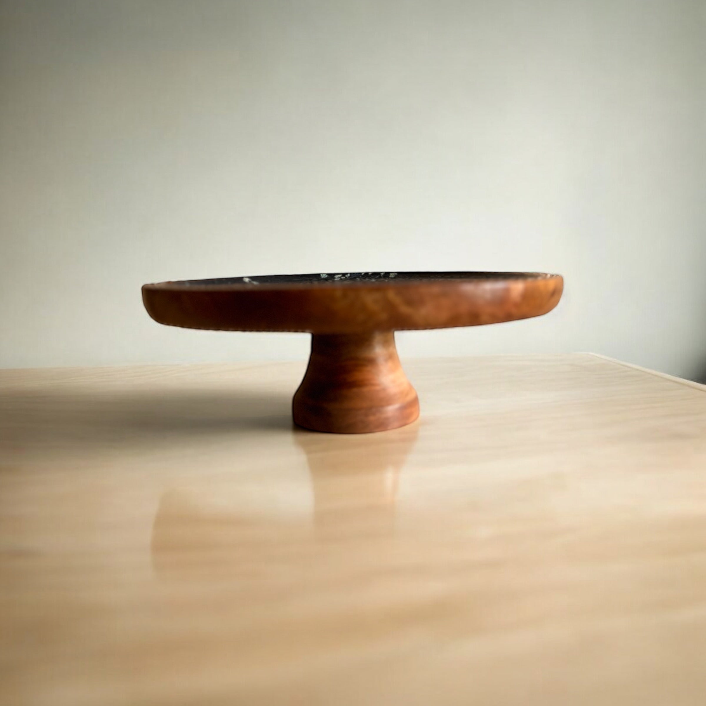Rustic Wooden Cake Stand with Natural Bark Edge Handcrafted Pedestal Riser for Serving, Display, Wedding Decor, or Farmhouse Kitchen Styling