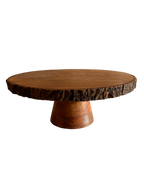Rustic Wooden Cake Stand with Natural Bark Edge Handcrafted Pedestal Riser for Serving, Display, Wedding Decor, or Farmhouse Kitchen Styling