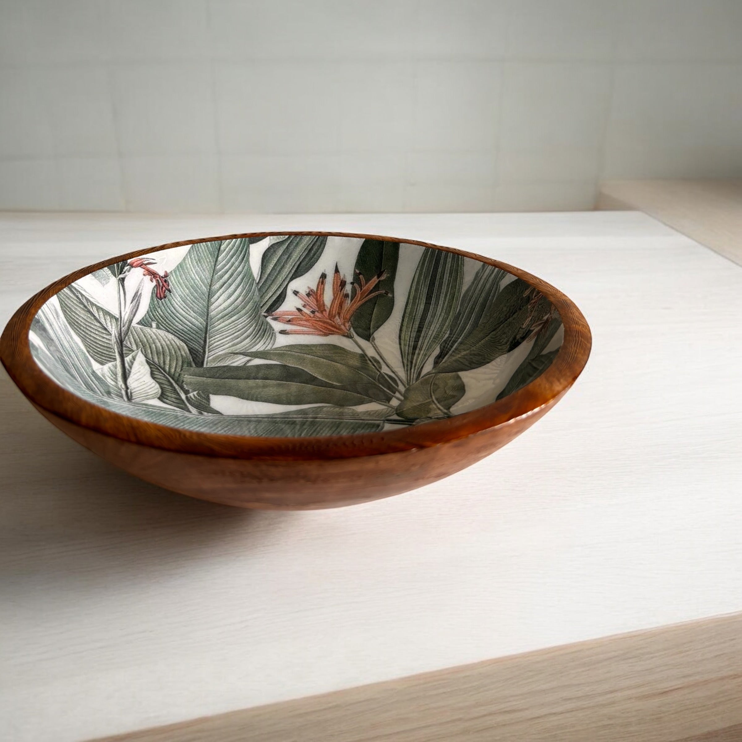 Handcrafted Wooden Salad Bowl Intricate Tropical Natural Elegance Kitchenware for Home & Dinning Table Decor