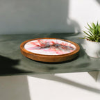 Blooming Breeze Round Wooden Snack Plate Handcrafted Decorative Kitchen Serveware for Stylish Home Decor