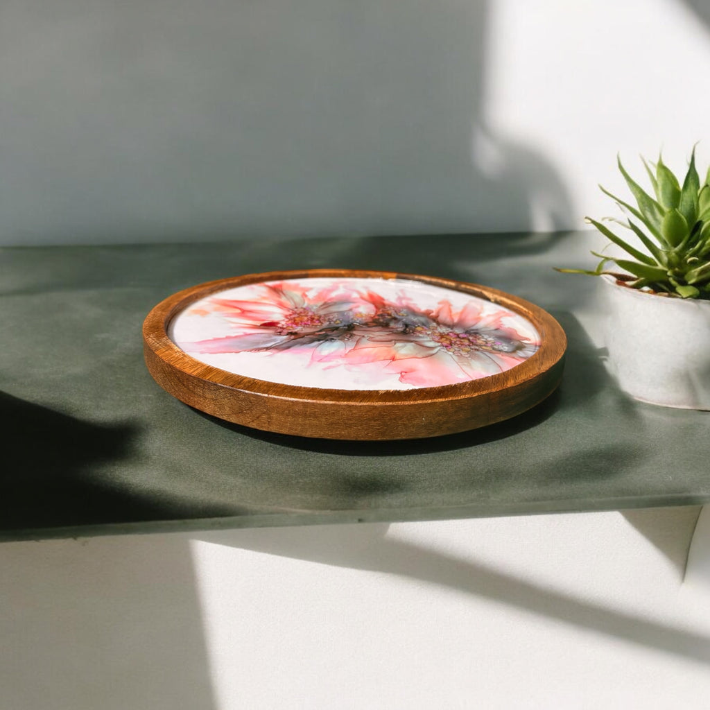 Blooming Breeze Round Wooden Snack Plate Handcrafted Decorative Kitchen Serveware for Stylish Home Decor