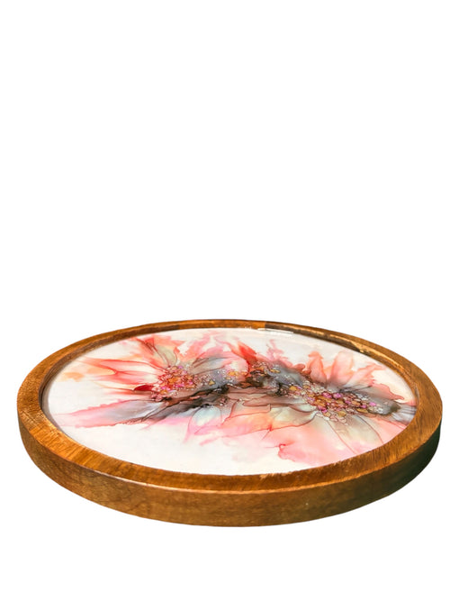Blooming Breeze Round Wooden Snack Plate Handcrafted Decorative Kitchen Serveware for Stylish Home Decor