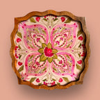 Blooming Lotus-Inspired Wooden Snack Plate Floral Mandala Design Artisan-Crafted Decorative Serveware for Dinning Table