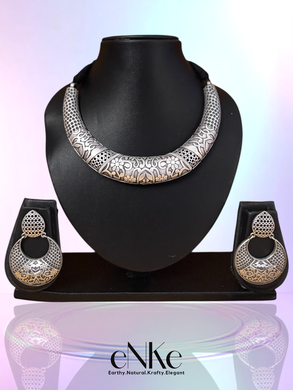 Traditional Oxidized Silver Hasli Necklace and Earring Set Tribal-Inspired Statement Jewelry