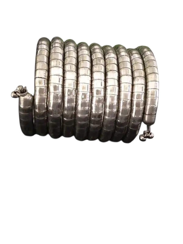 Antique Silver Coil Kada – Traditional Tribal Style Adjustable Bangle Bracelet for Women Handcrafted Statement Jewelry