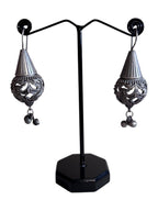 Traditional Silver Jhumki Earrings with Intricate Filigree Work and Dangling Bells