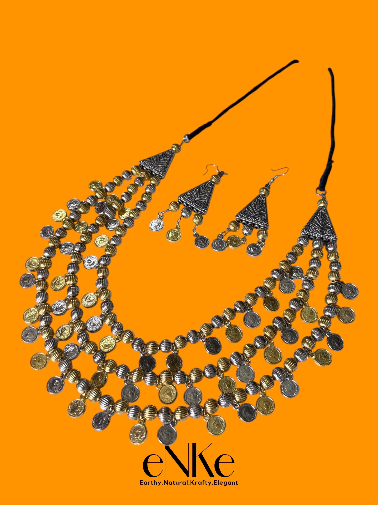 Elegant Two-Tone Beaded Necklace Set Traditional Tribal Jewelry with Matching Earrings