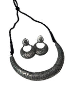 Traditional Oxidized Silver Hasli Necklace and Earring Set Tribal-Inspired Statement Jewelry