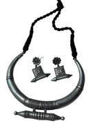 Traditional Oxidized Silver Hasli Necklace and Earring Set Tribal-Inspired Statement Jewelry