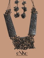Handcrafted Long Silver Necklace Set, Dangling Beaded Tassels With Matching Earrings Gift for Her