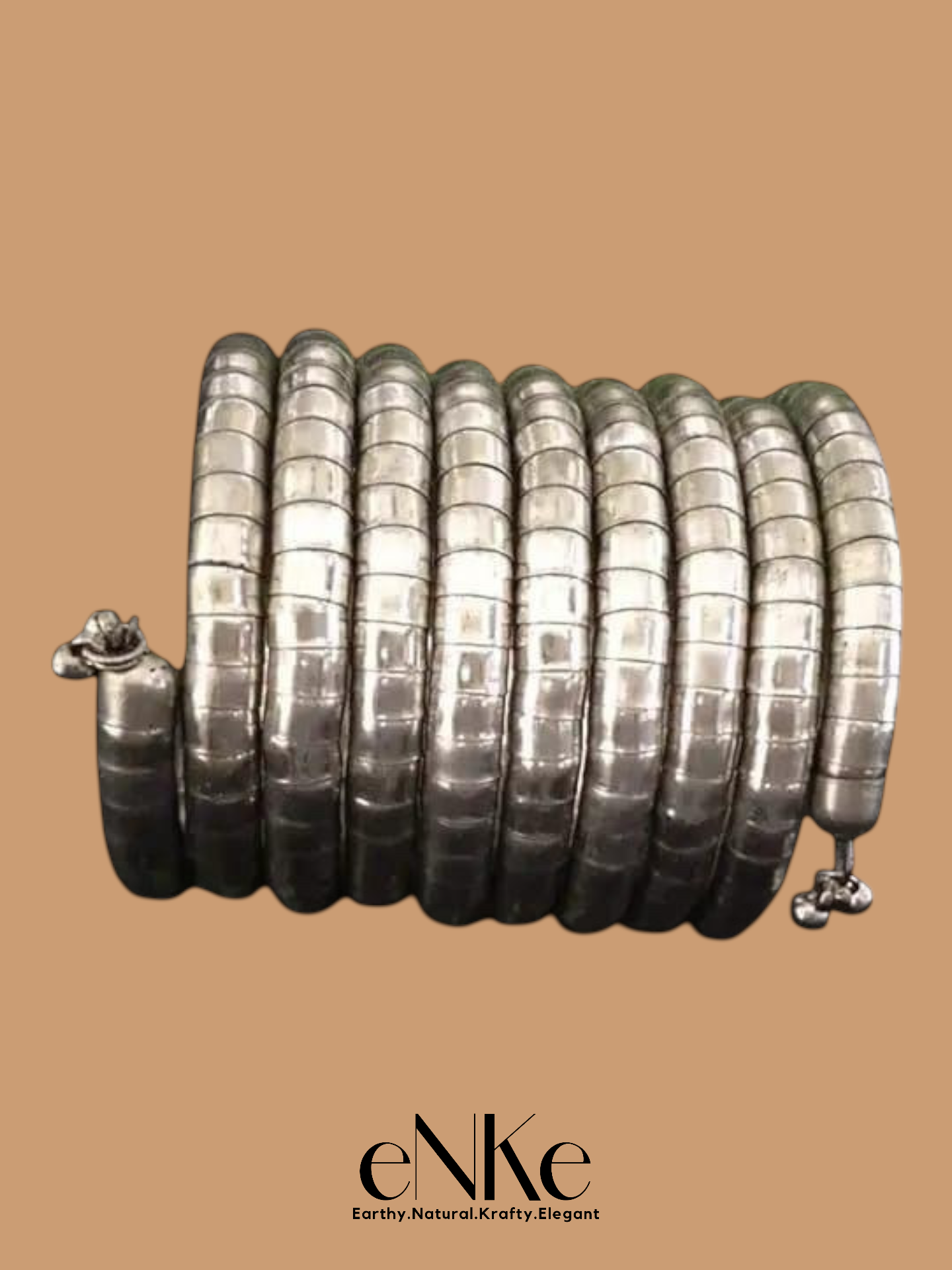 Antique Silver Coil Kada – Traditional Tribal Style Adjustable Bangle Bracelet for Women Handcrafted Statement Jewelry