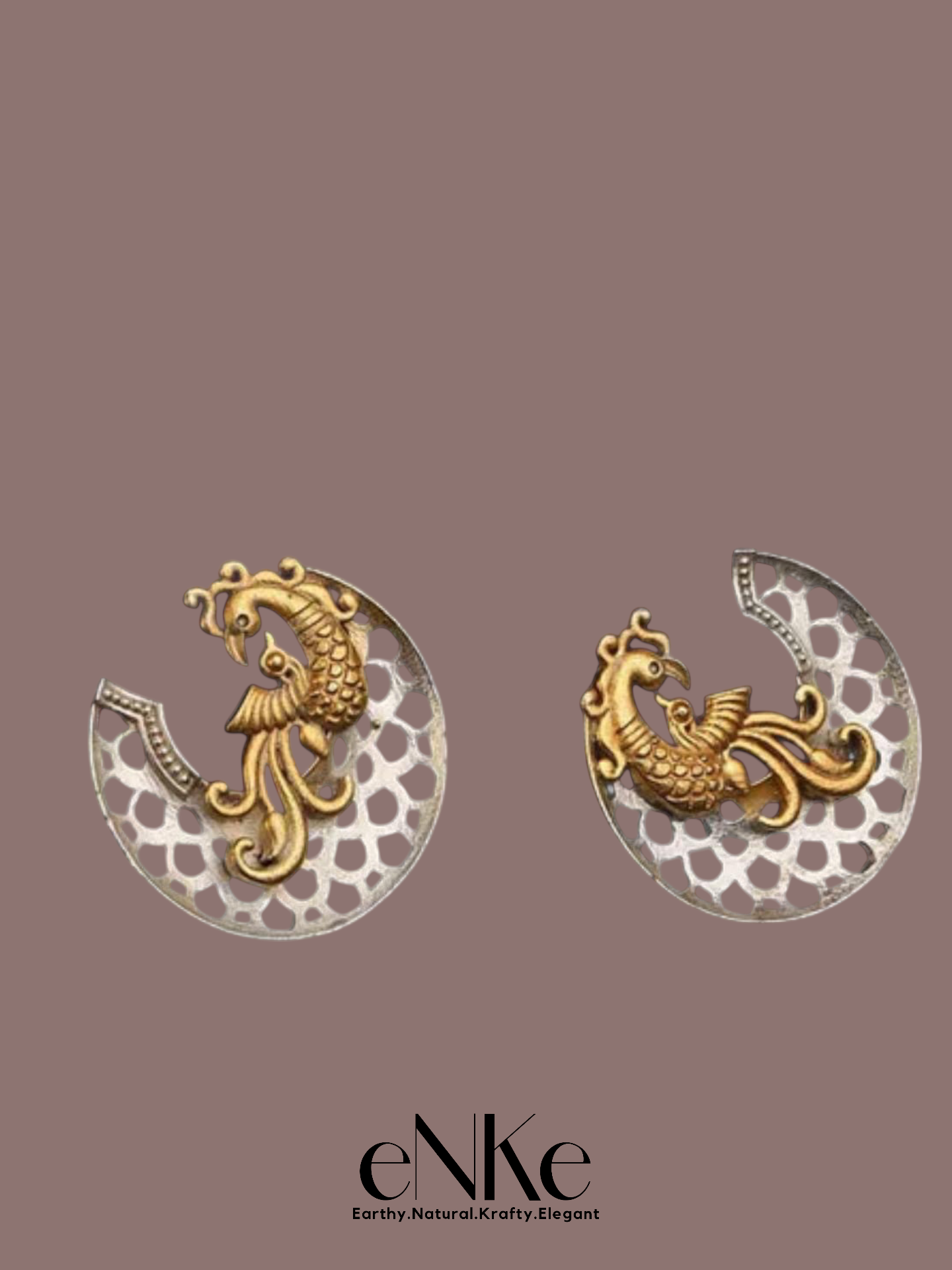 Handcrafted Peacock Tops – Dual-Tone Ethnic Earrings with Intricate Filigree Design for Women & Girls