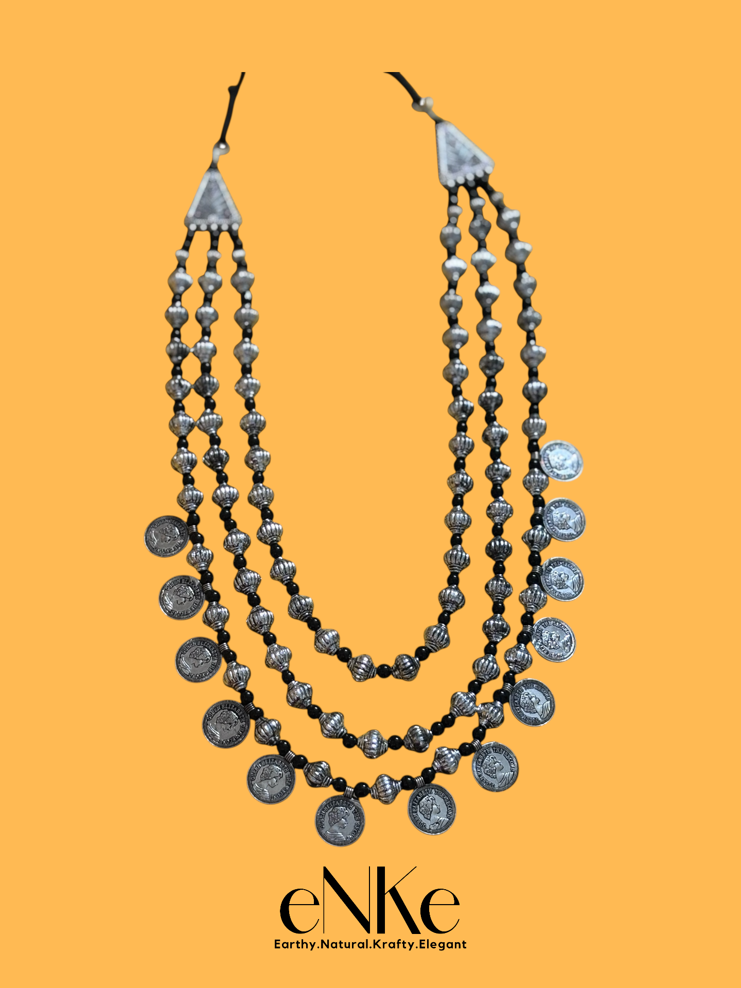 Tribal Silver Beaded Necklace Set with Elegant Multi-Strand Statement Jewelry