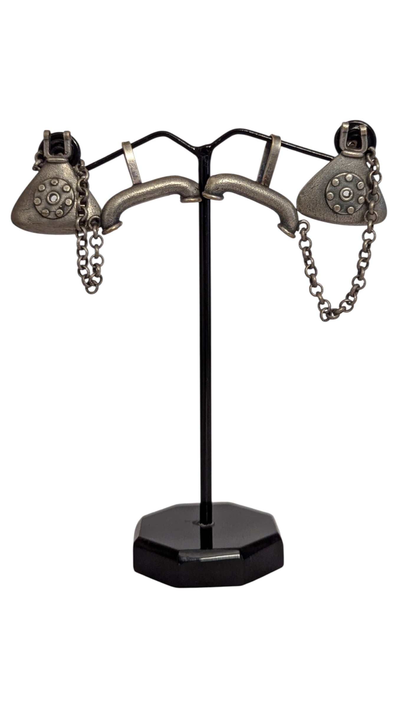 “Phonecuff” – Retro Telephone-Inspired Ear Cuff in Antique Silver Finish Statement Jewelry