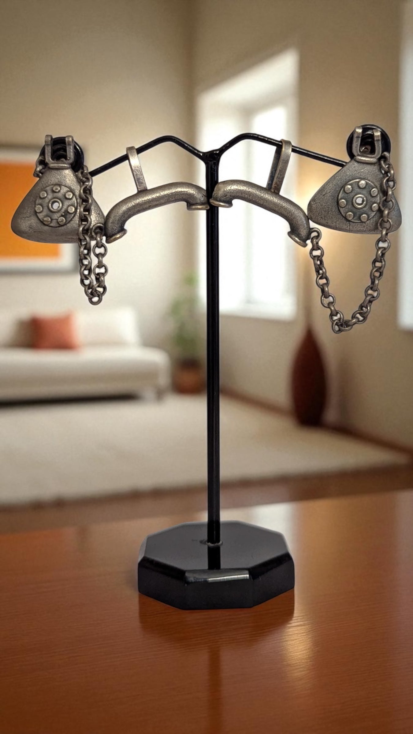 “Phonecuff” – Retro Telephone-Inspired Ear Cuff in Antique Silver Finish Statement Jewelry