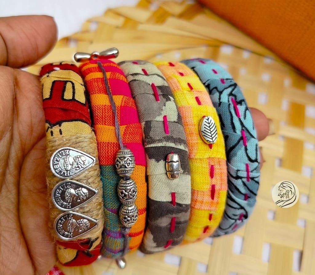 Vibrant Handcrafted Fabric Bangle with Ethnic Charms