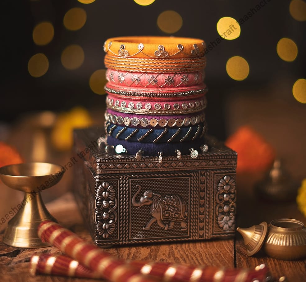 Vibrant Handcrafted Fabric Bangle with Ethnic Charms